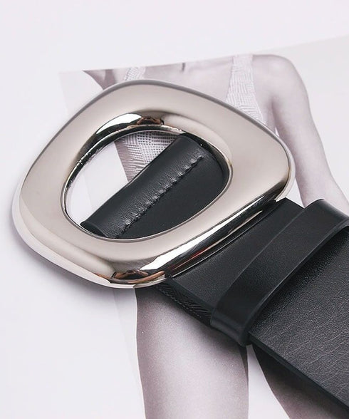 Bold Oval Metallic Buckle Wide Belt